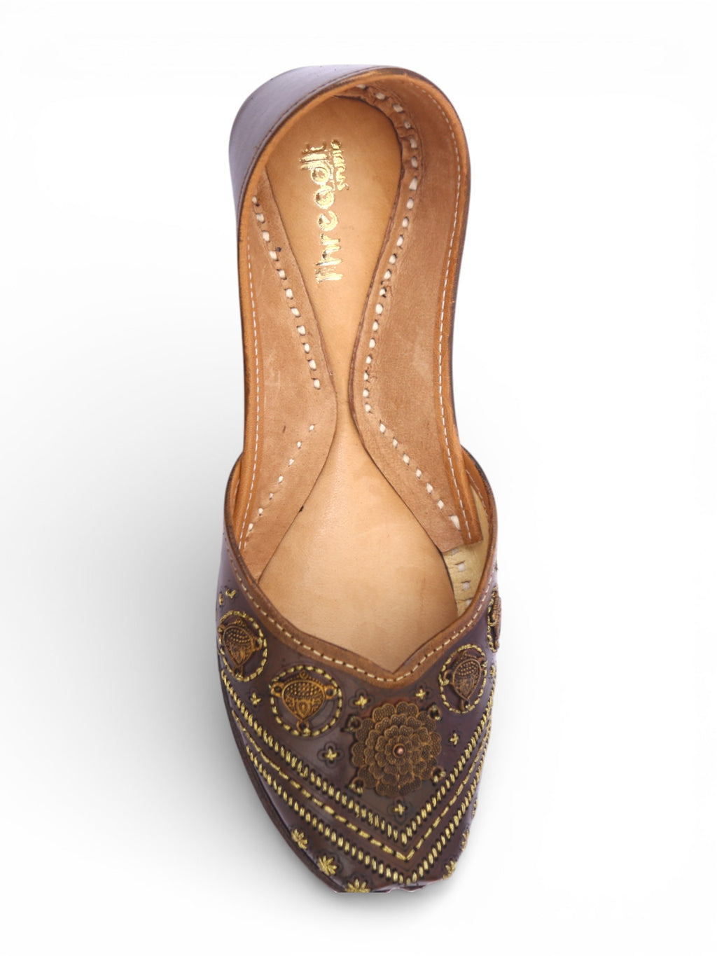 Leather base jutti with metal work