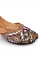Silver Threaded (Mukaish work) Multi color Leather Jutti