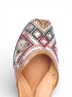 Silver Threaded (Mukaish work) Multi color Leather Jutti