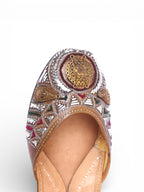 Mukaish with metal work on Brown Leather Jutti