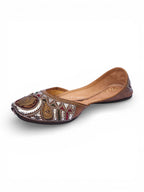 Mukaish with metal work on Brown Leather Jutti