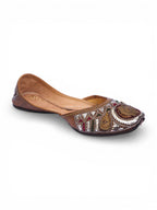 Mukaish with metal work on Brown Leather Jutti