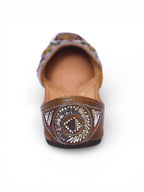Mukaish with metal work on Brown Leather Jutti