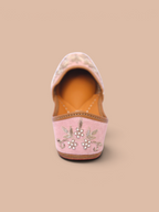 ThreadItStudio light pink velvet jutti featuring delicate silver floral embroidery and beadwork on the heel
