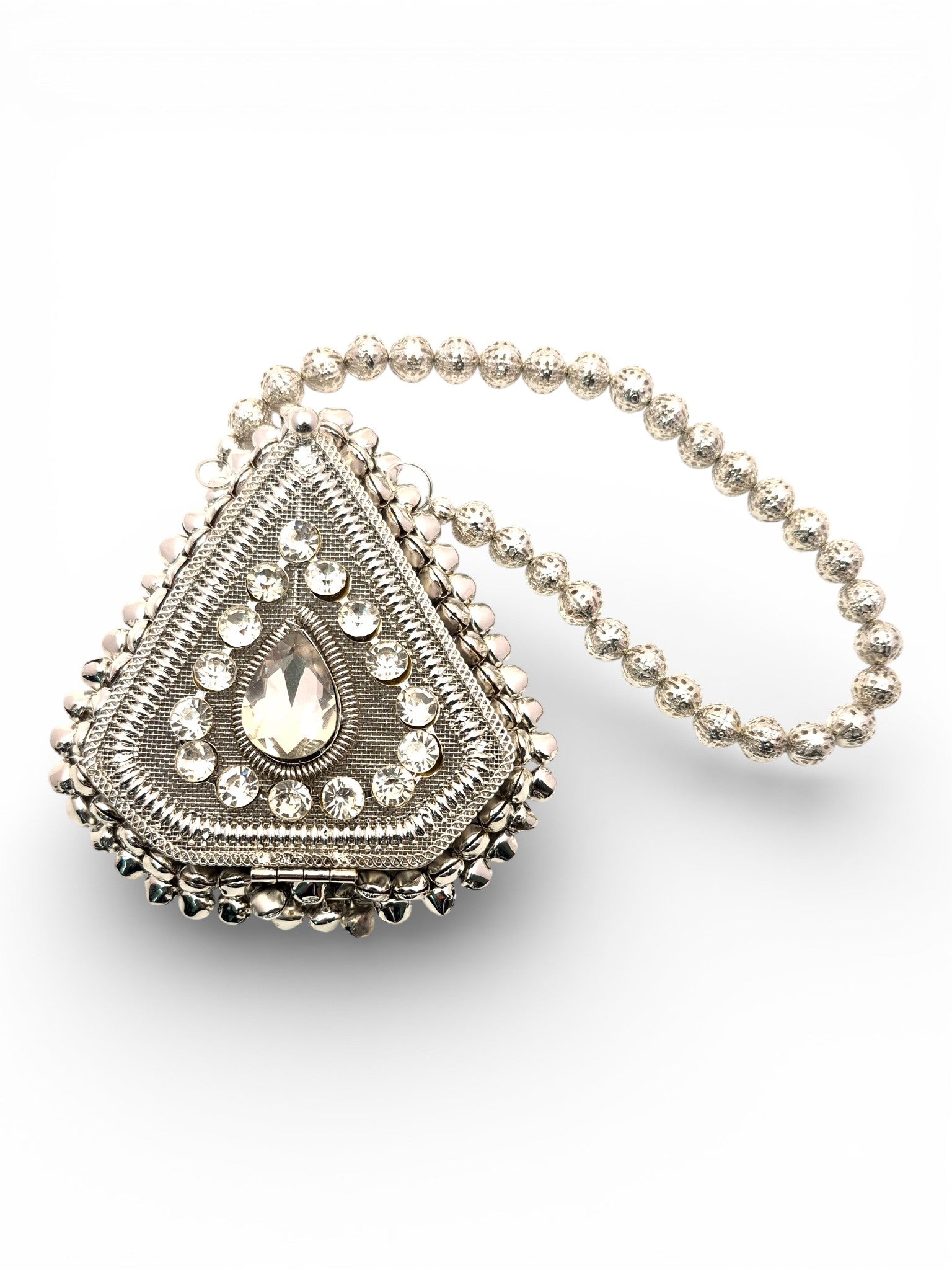 Silver Metal Frame Ethnic Mini clutch
