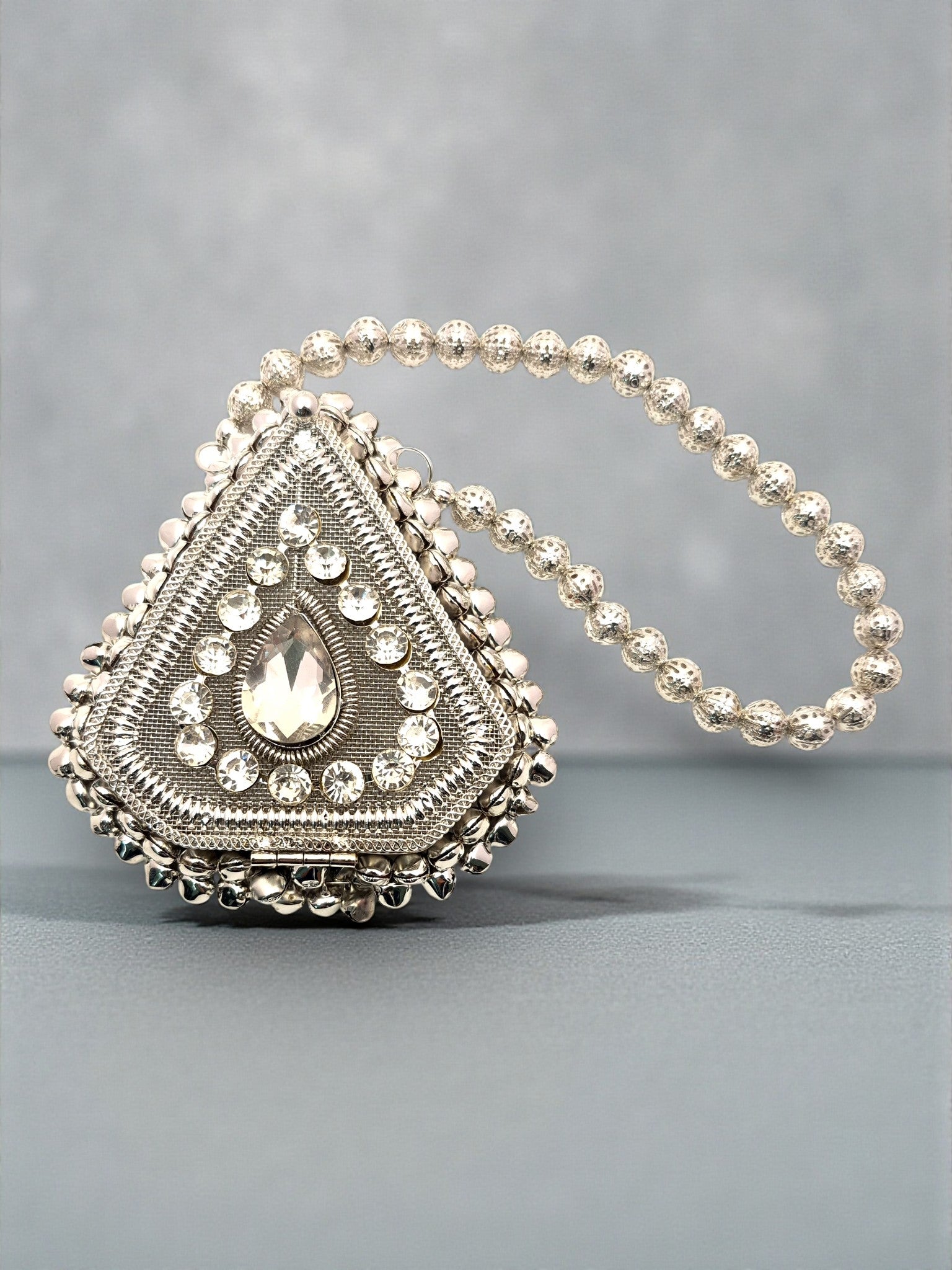 Silver Metal Frame Ethnic Mini clutch