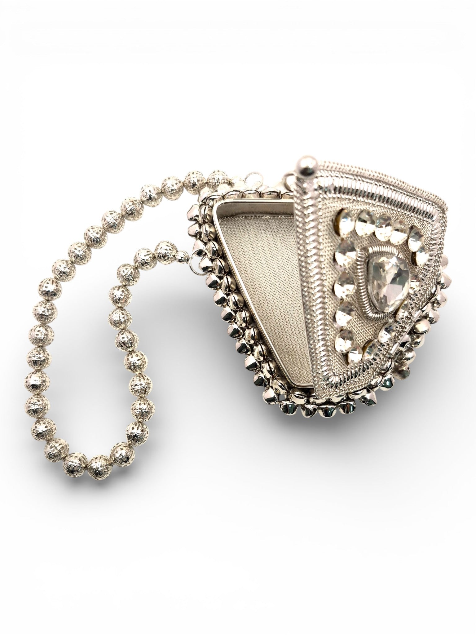 Silver Metal Frame Ethnic Mini clutch