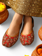 Red & Golden Jutti - Heavy Dabka -Handwork