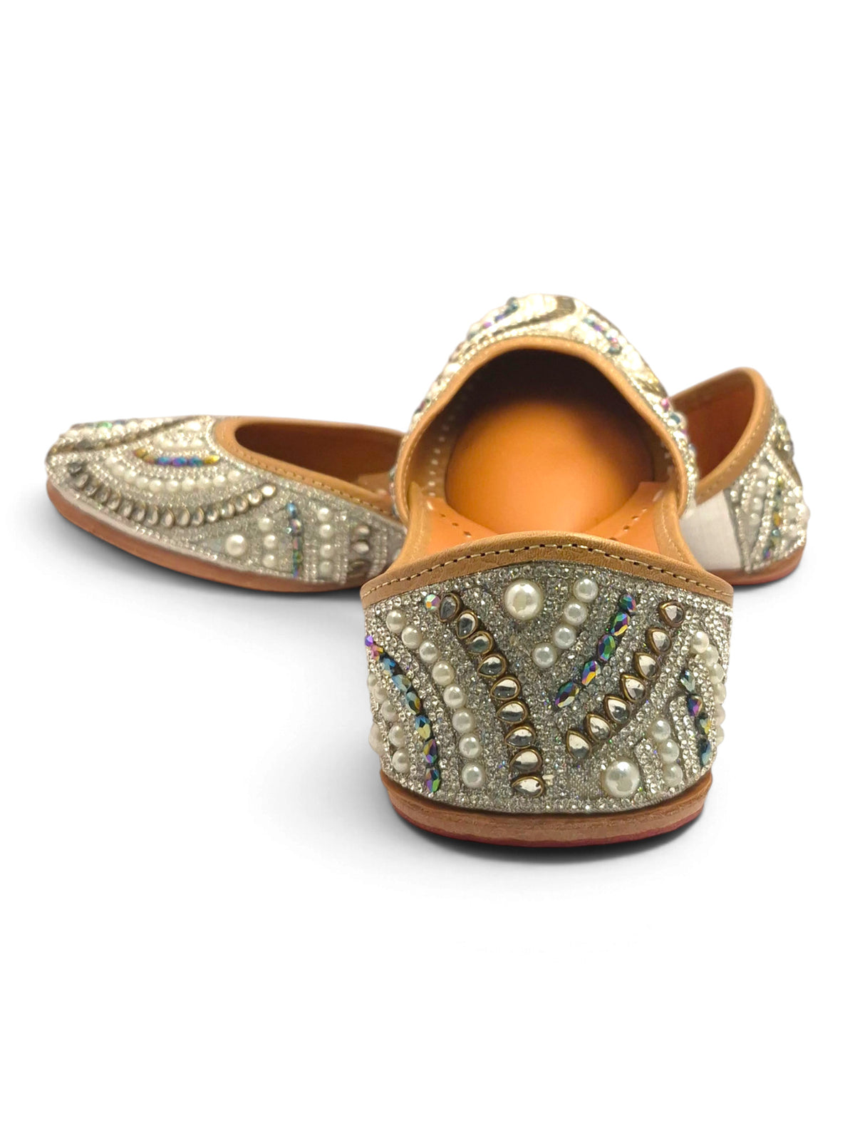 Kundan Multi-Color Stone Embellished Silver Base Jutti