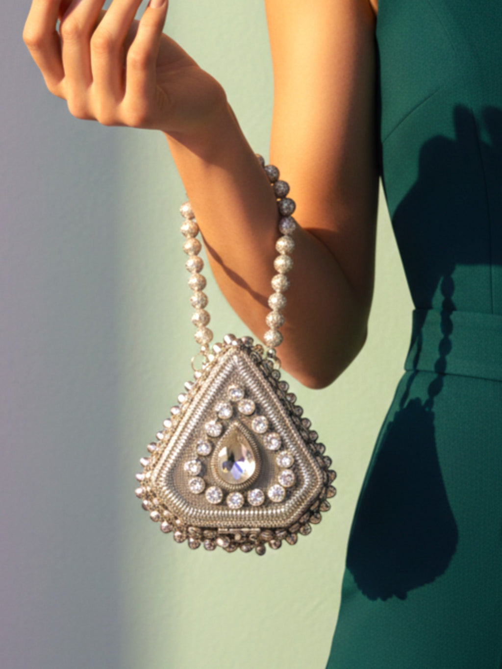 Silver Metal Frame Ethnic Mini clutch