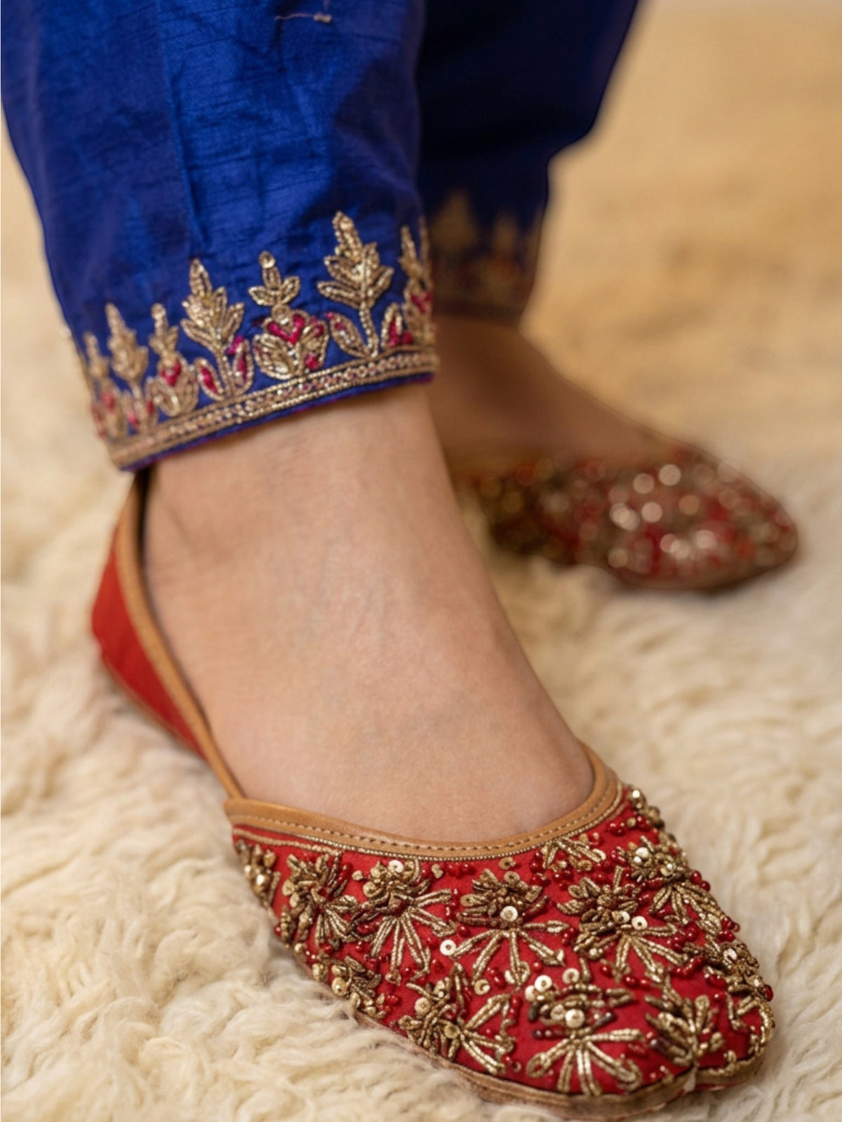 Red & Golden Jutti - Heavy Dabka -Handwork
