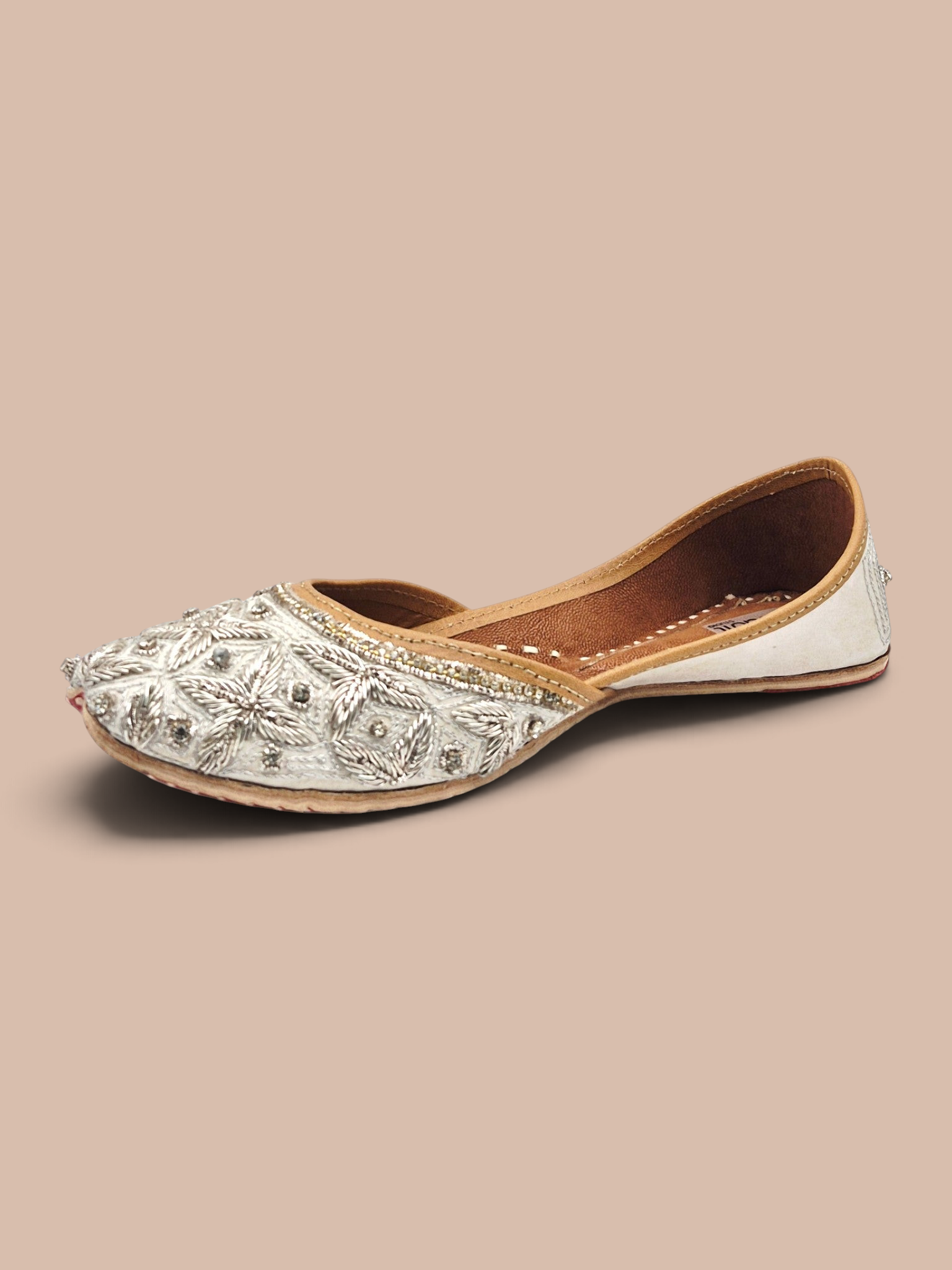 ThreadItStudio silver handcrafted jutti with intricate metallic embroidery for bridal and ethnic party wear